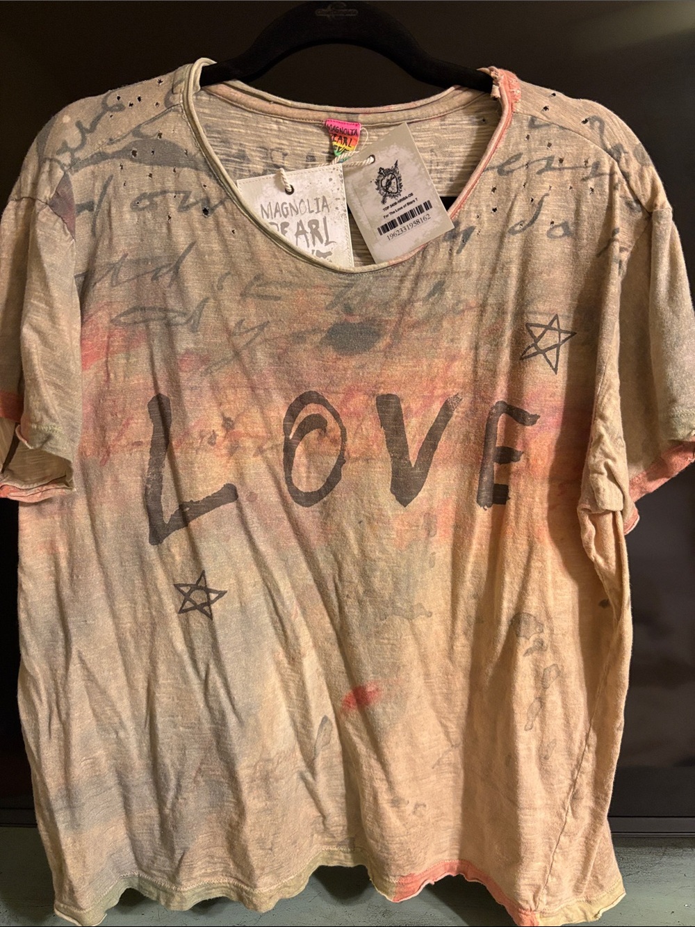 Magnolia Pearl Cream Tee with Pink and Gray 'LOVE' Graphic